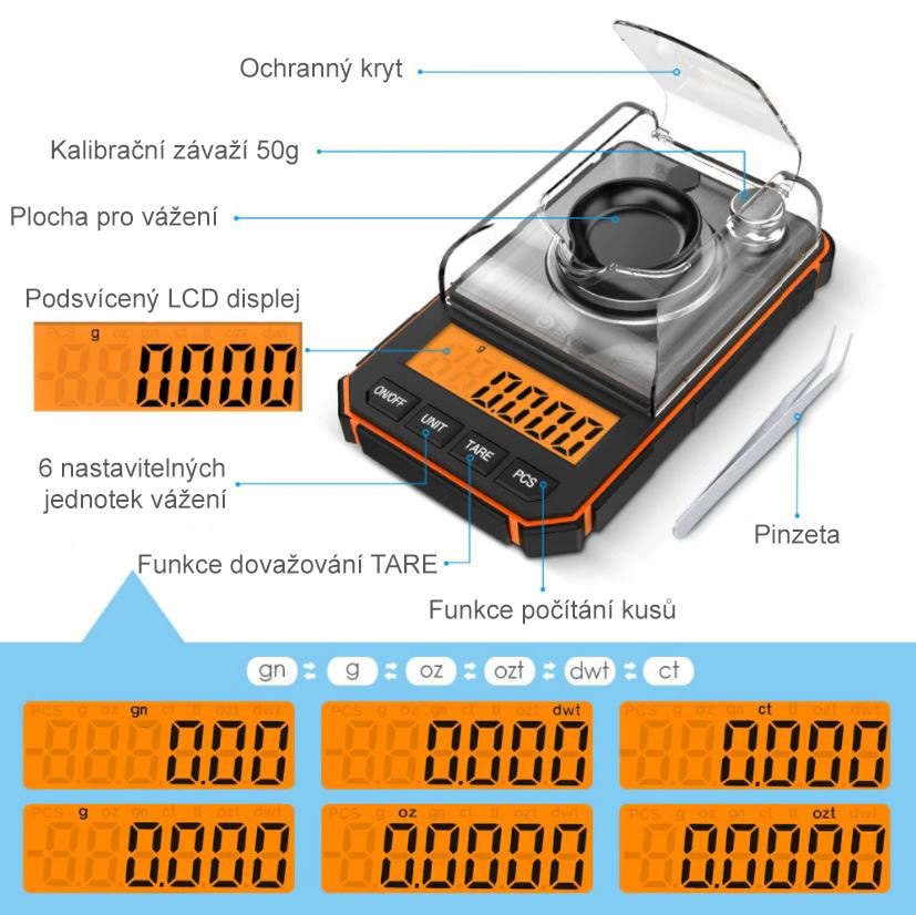 Přesná digitální kapesní váha - 50g/0,001g