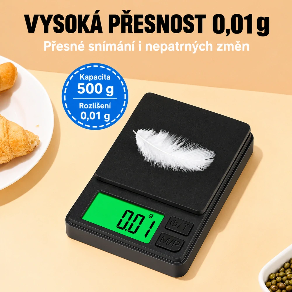 Přesná digitální kapesní váha - 500g/0,01g